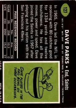 1969 Topps #127 - Dave Parks - New Orleans Saints - Back