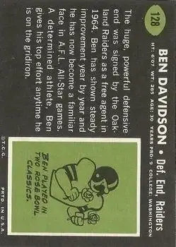 1969 Topps #128 - Ben Davidson - Oakland Raiders - Back