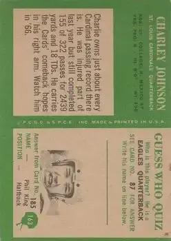 1966 Philadelphia #163 - Charlie Johnson - St. Louis Cardinals - Back 1966 Philadelphia #163 - Charlie Johnson - St. Louis Cardinals - Back