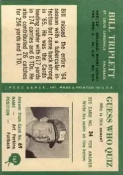 1966 Philadelphia #167 - Bill Triplett - St. Louis Cardinals - Back