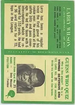 1966 Philadelphia #168 - Larry Wilson - St. Louis Cardinals - Back