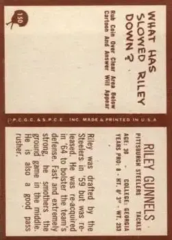 1967 Philadelphia #150 - Riley Gunnels - Pittsburgh Steelers - Back 1967 Philadelphia #150 - Riley Gunnels - Pittsburgh Steelers - Back