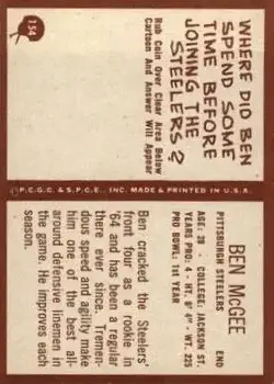 1967 Philadelphia #154 - Ben McGee - Pittsburgh Steelers - Back