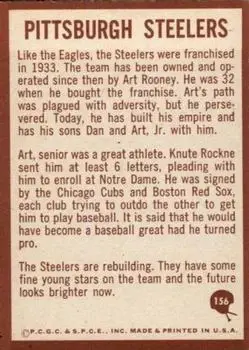 1967 Philadelphia #156 - Card #156 - Pittsburgh Steelers - Back