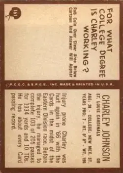 1967 Philadelphia #161 - Charlie Johnson - St. Louis Cardinals - Back 1967 Philadelphia #161 - Charlie Johnson - St. Louis Cardinals - Back