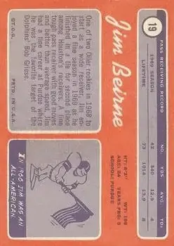 1970 Topps #19 - Jim Beirne - Houston Oilers - Back