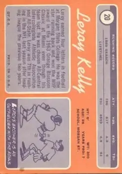1970 Topps #20 - Leroy Kelly - Cleveland Browns - Back