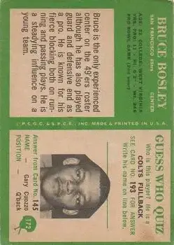 1966 Philadelphia #172 - Bruce Bosley - San Francisco 49ers - Back