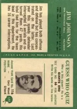 1966 Philadelphia #177 - Jim Johnson - San Francisco 49ers - Back