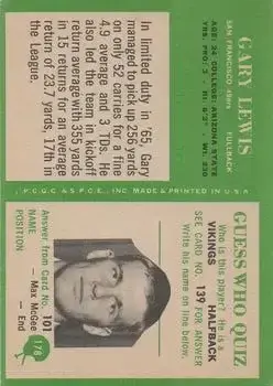 1966 Philadelphia #178 - Gary Lewis - San Francisco 49ers - Back