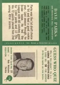 1966 Philadelphia #179 - Dave Parks - San Francisco 49ers - Back