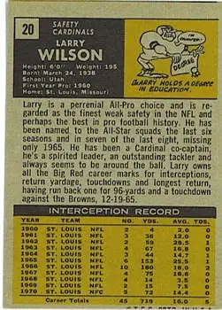 1971 Topps #20 - Larry Wilson - St. Louis Cardinals - Back