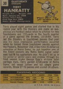 1971 Topps #30 - Terry Hanratty - Pittsburgh Steelers - Back