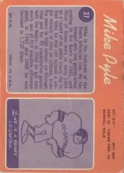 1970 Topps #37 - Mike Pyle - Chicago Bears - Back