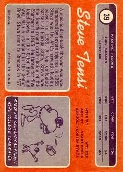 1970 Topps #39 - Steve Tensi - Denver Broncos - Back