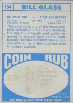 1968 Topps #154 - Bill Glass - Cleveland Browns - Back 1968 Topps #154 - Bill Glass - Cleveland Browns - Back