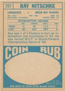 1968 Topps #157 - Ray Nitschke - Green Bay Packers - Back 1968 Topps #157 - Ray Nitschke - Green Bay Packers - Back