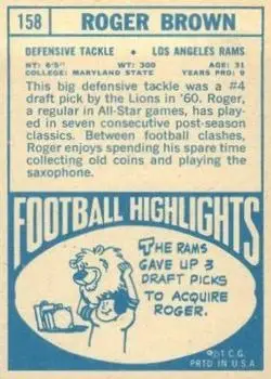 1968 Topps #158 - Roger Brown - Los Angeles Rams - Back
