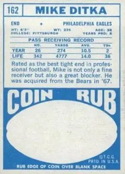 1968 Topps #162 - Mike Ditka - Philadelphia Eagles - Back 1968 Topps #162 - Mike Ditka - Philadelphia Eagles - Back