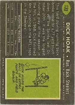 1969 Topps #133 - Dick Hoak - Pittsburgh Steelers - Back