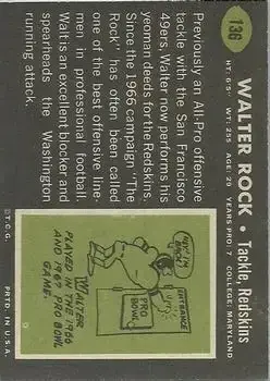1969 Topps #136 - Walter Rock - Washington Redskins - Back 1969 Topps #136 - Walter Rock - Washington Redskins - Back