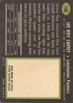 1969 Topps #146 - Lee Roy Caffey - Green Bay Packers - Back