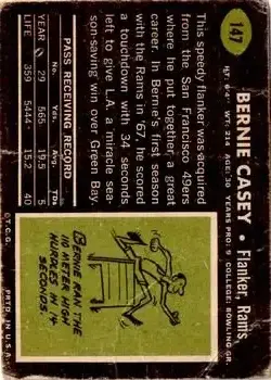 1969 Topps #147 - Bernie Casey - Los Angeles Rams - Back