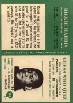 1966 Philadelphia #184 - Rickie Harris - Washington Redskins - Back