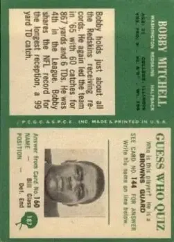 1966 Philadelphia #187 - Bobby Mitchell - Washington Redskins - Back