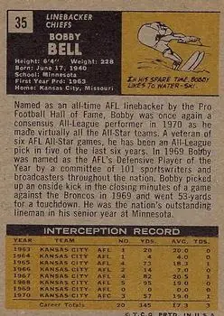 1971 Topps #35 - Bobby Bell - Kansas City Chiefs - Back 1971 Topps #35 - Bobby Bell - Kansas City Chiefs - Back