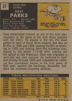 1971 Topps #37 - Dave Parks - New Orleans Saints - Back 1971 Topps #37 - Dave Parks - New Orleans Saints - Back