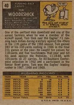 1971 Topps #40 - Tom Woodeshick - Philadelphia Eagles - Back