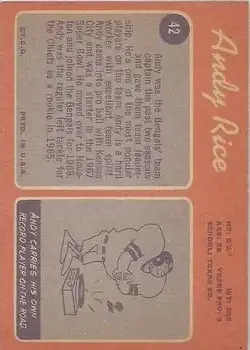 1970 Topps #42 - Andy Rice - Cincinnati Bengals - Back