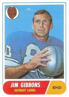 1968 Topps #208 - Jim Gibbons - Detroit Lions
