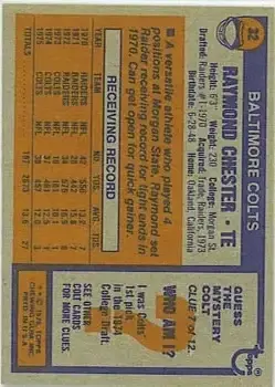 1976 Topps #32 - Raymond Chester - Baltimore Colts - Back