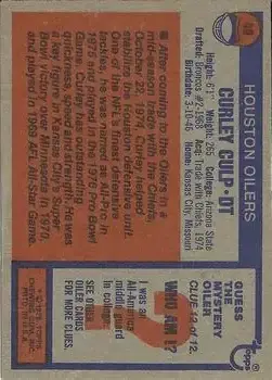 1976 Topps #40 - Curley Culp - Houston Oilers - Back