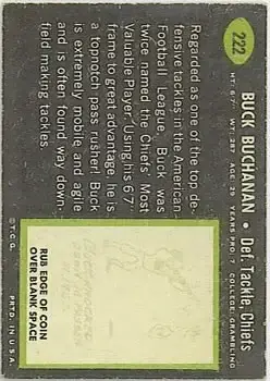 1969 Topps #222 - Buck Buchanan - Kansas City Chiefs - Back 1969 Topps #222 - Buck Buchanan - Kansas City Chiefs - Back