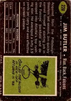 1969 Topps #228 - Jim Butler - Atlanta Falcons - Back