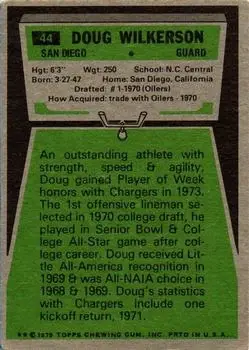 1975 Topps #44 - Doug Wilkerson - San Diego Chargers - Back 1975 Topps #44 - Doug Wilkerson - San Diego Chargers - Back