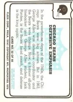 1976 Fleer Team Action #32 - Card #32 - Chicago Bears - Back