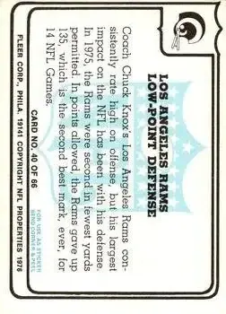 1976 Fleer Team Action #40 - Card #40 - Los Angeles Rams - Back