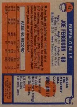 1976 Topps #48 - Joe Ferguson - Buffalo Bills - Back 1976 Topps #48 - Joe Ferguson - Buffalo Bills - Back