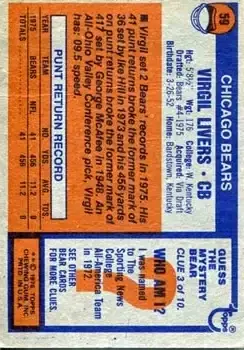 1976 Topps #59 - Virgil Livers - Chicago Bears - Back