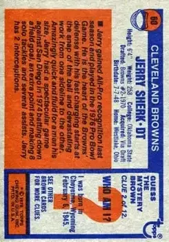 1976 Topps #60 - Jerry Sherk - Cleveland Browns - Back