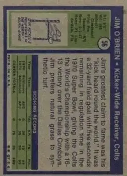 1972 Topps #56 - Jim O'Brien - Baltimore Colts - Back 1972 Topps #56 - Jim O'Brien - Baltimore Colts - Back