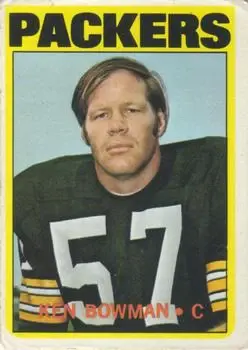 1972 Topps #58 - Ken Bowman - Green Bay Packers - Front 1972 Topps #58 - Ken Bowman - Green Bay Packers - Front