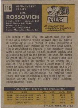 1971 Topps #116 - Tim Rossovich - Philadelphia Eagles