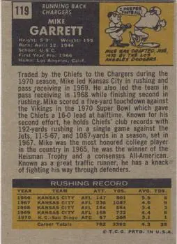 1971 Topps #119 - Mike Garrett - San Diego Chargers - Back 1971 Topps #119 - Mike Garrett - San Diego Chargers - Back