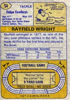1974 Topps #54 - Rayfield Wright - Dallas Cowboys - Back