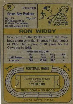1974 Topps #56 - Ron Widby - Green Bay Packers - Back